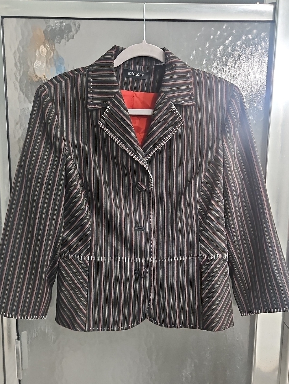 Ideology Black Blazer with Multicolor Pinstripes and Red Lining